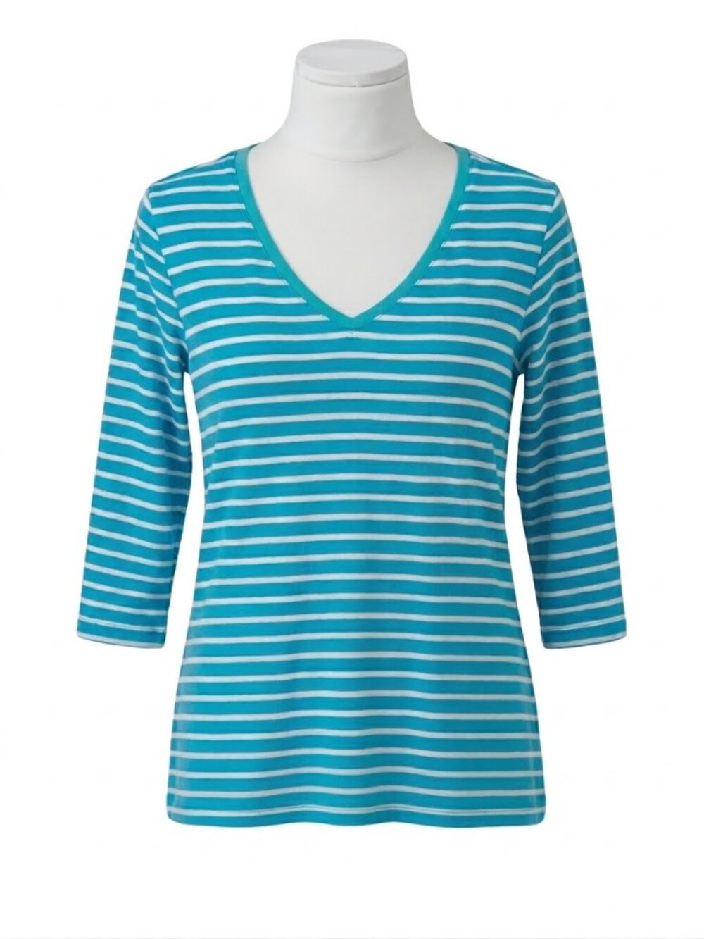 Avenue Your Tee Women’s Size 22/24 Turquoise Striped V-Neck Pullover T-Shirt Top